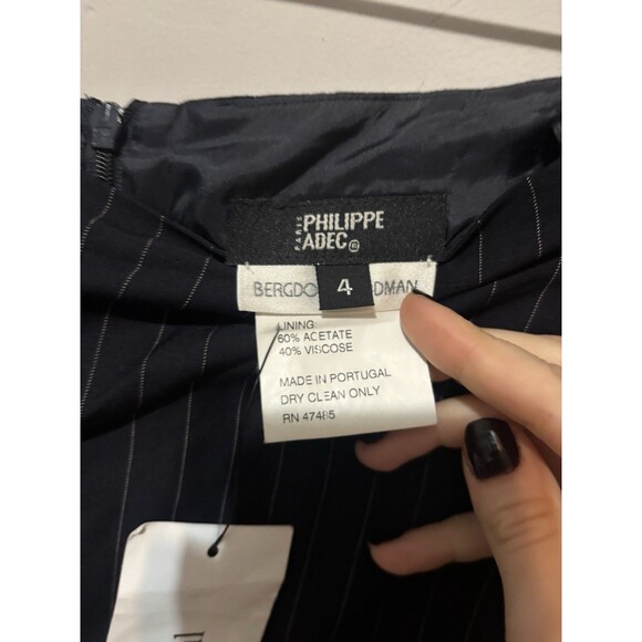 Philippe Adec Bergdorf GoodmanMidi Grey Striped Pencil Skirt Slit Sz 4 Small - Picture 3 of 4